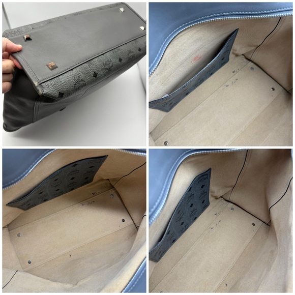 MCM Monogram Visetos Top Zip Shopper Tote Grey - Picture 8 of 16